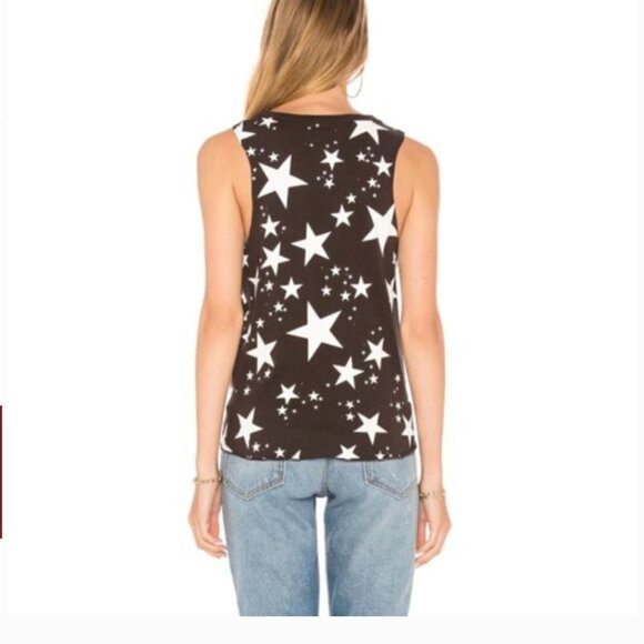 Chaser Starry Night Black With White Stars Tie Waist Sleeveless Tank Top. Medium - Picture 3 of 13